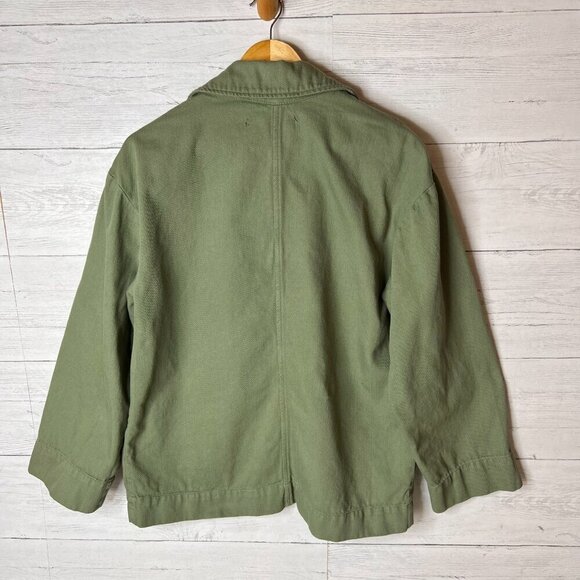 Zara Shacket Womens Size Medium Sage Green Denim Wide Arm Sleeve 100% Cotton - Picture 13 of 15